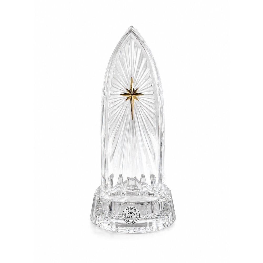 Towle 24% Lead Crystal Candle Holder Gold Star Czech Republic 8” Tall